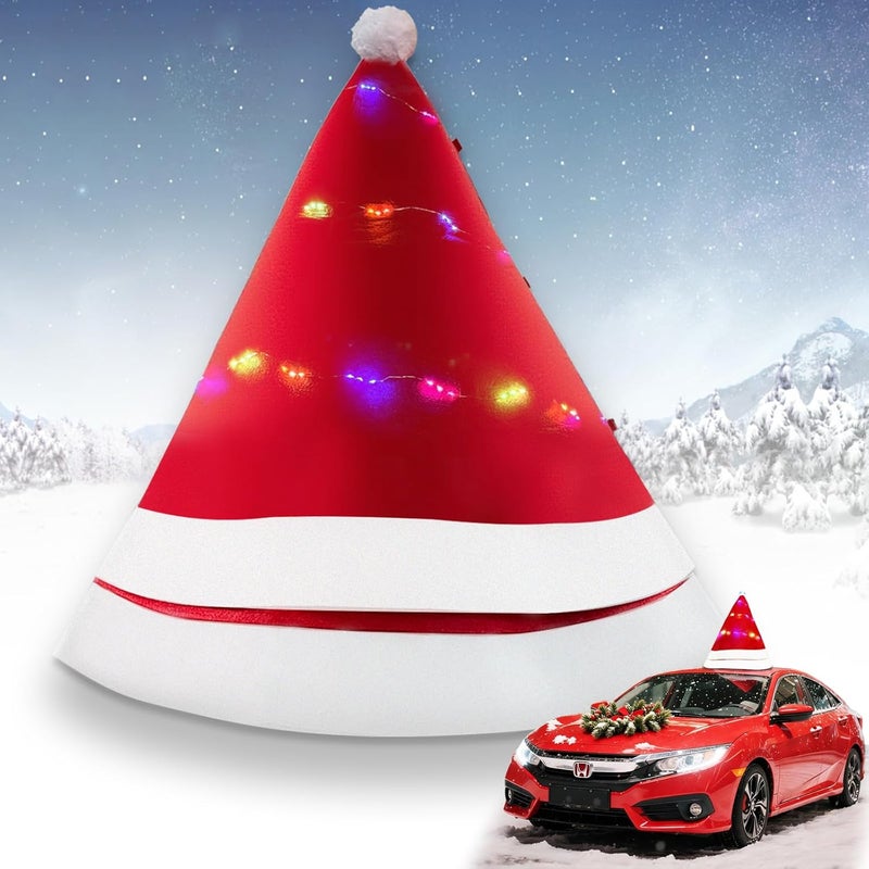 Angooni Universal Christmas Car Hat with Lights - 35" D x 33" H Festive Santa Roof Topper with Suction Cups, Zip Ties & Ribbons for Easy Secure Installation, Suitable for Jeeps, Trucks, Golf Carts - Image 1